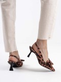 Leopar Fiyonklu Kitten Topuklu Slingback Kadın Ayakkabı TR08MS24D