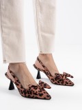 Leopar Fiyonklu Kitten Topuklu Slingback Kadın Ayakkabı TR08MS24D