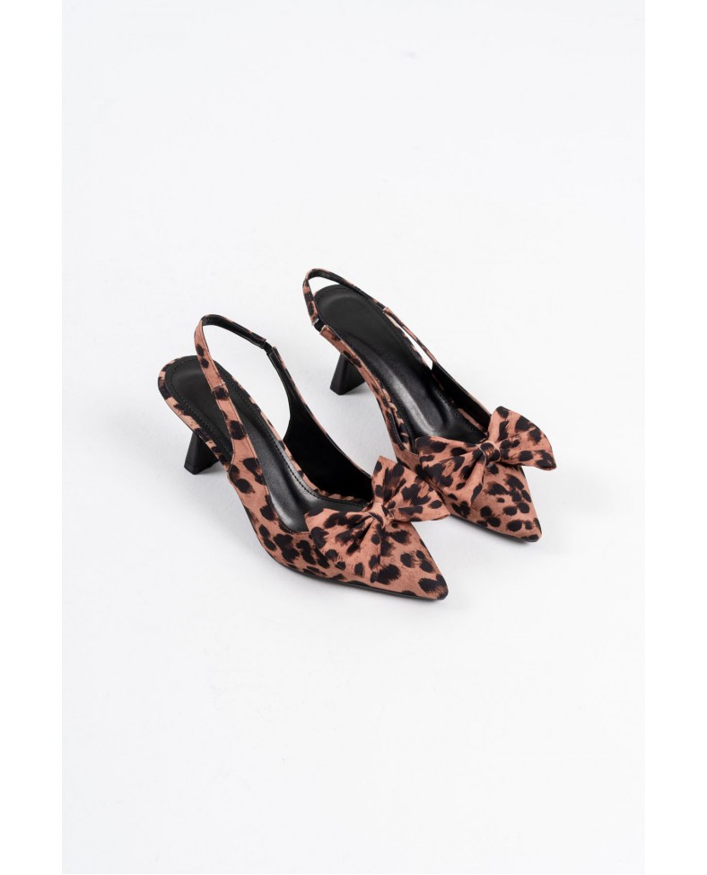Leopar Fiyonklu Kitten Topuklu Slingback Kadın Ayakkabı TR08MS24D