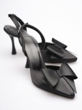 Kadın Siyah Fiyonklu Saten Slingback Topuklu Ayakkabı TR40MS01A