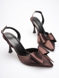 Kadın Acı Kahve Fiyonklu Saten Slingback Topuklu Ayakkabı TR40MS01C