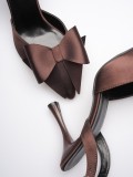 Kadın Acı Kahve Fiyonklu Saten Slingback Topuklu Ayakkabı TR40MS01C