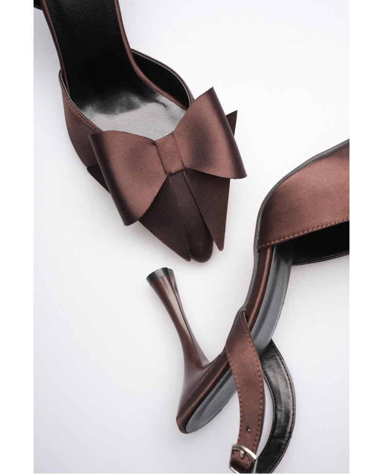Kadın Acı Kahve Fiyonklu Saten Slingback Topuklu Ayakkabı TR40MS01C