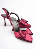 Kadın Bordo Fiyonklu Saten Slingback Topuklu Ayakkabı TR40MS01D