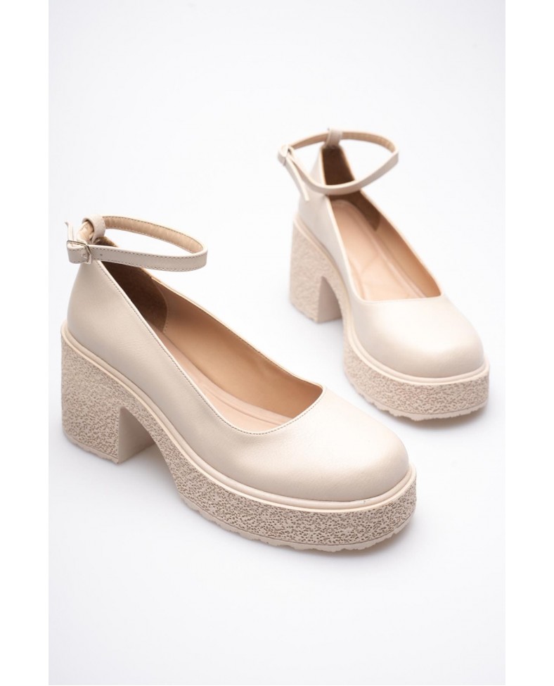 Kadın Bej Bilekten Baretli Günlük Ayakkabı TR06MS01D