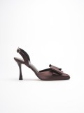 Kadın Acı Kahve Fiyonklu Saten Slingback Topuklu Ayakkabı TR40MS01C