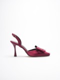 Kadın Bordo Fiyonklu Saten Slingback Topuklu Ayakkabı TR40MS01D