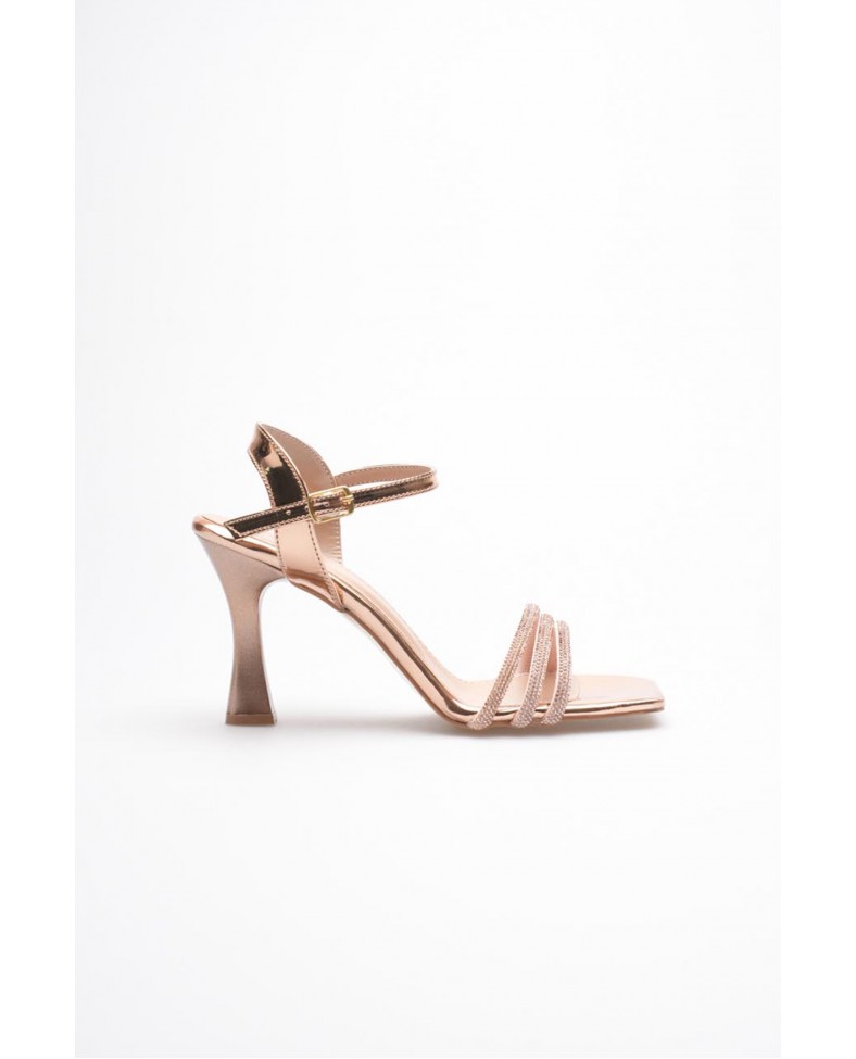 Rose Gold Taşlı İnce Topuklu Abiye Sandalet TR20MY15G