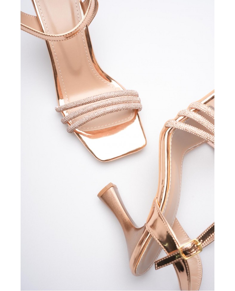 Rose Gold Taşlı İnce Topuklu Abiye Sandalet TR20MY15G
