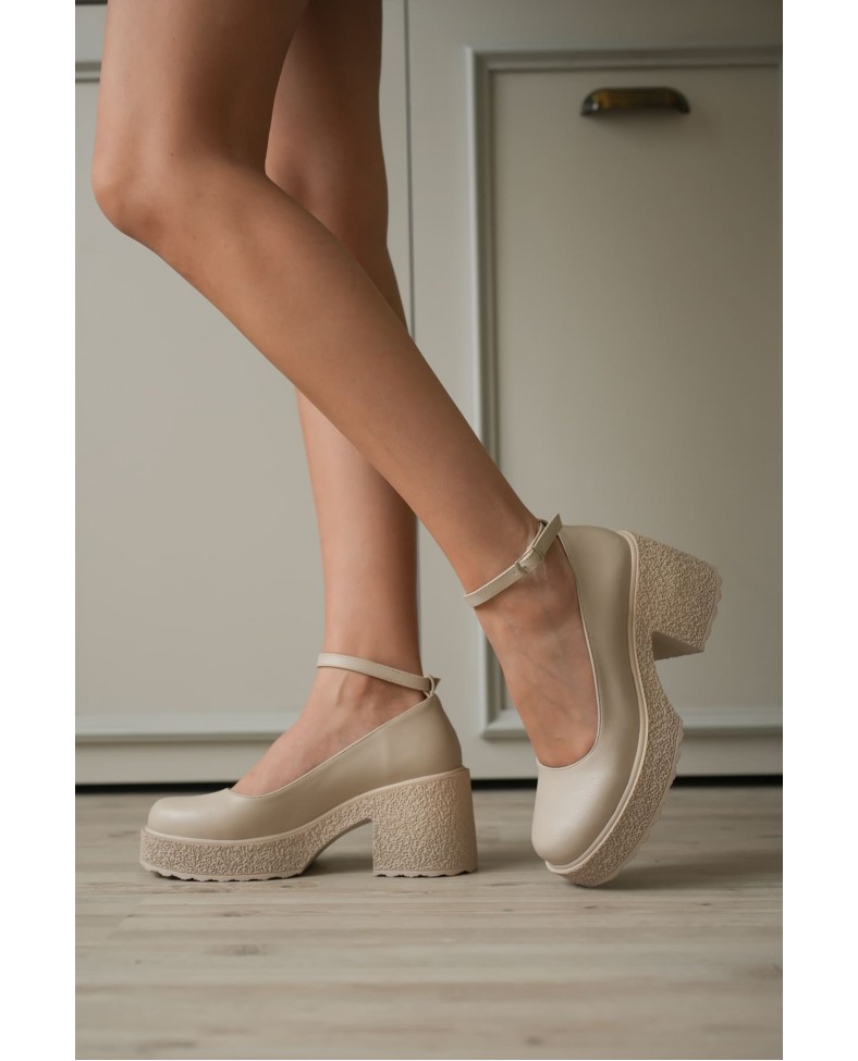 Kadın Bej Bilekten Baretli Günlük Ayakkabı TR06MS01D