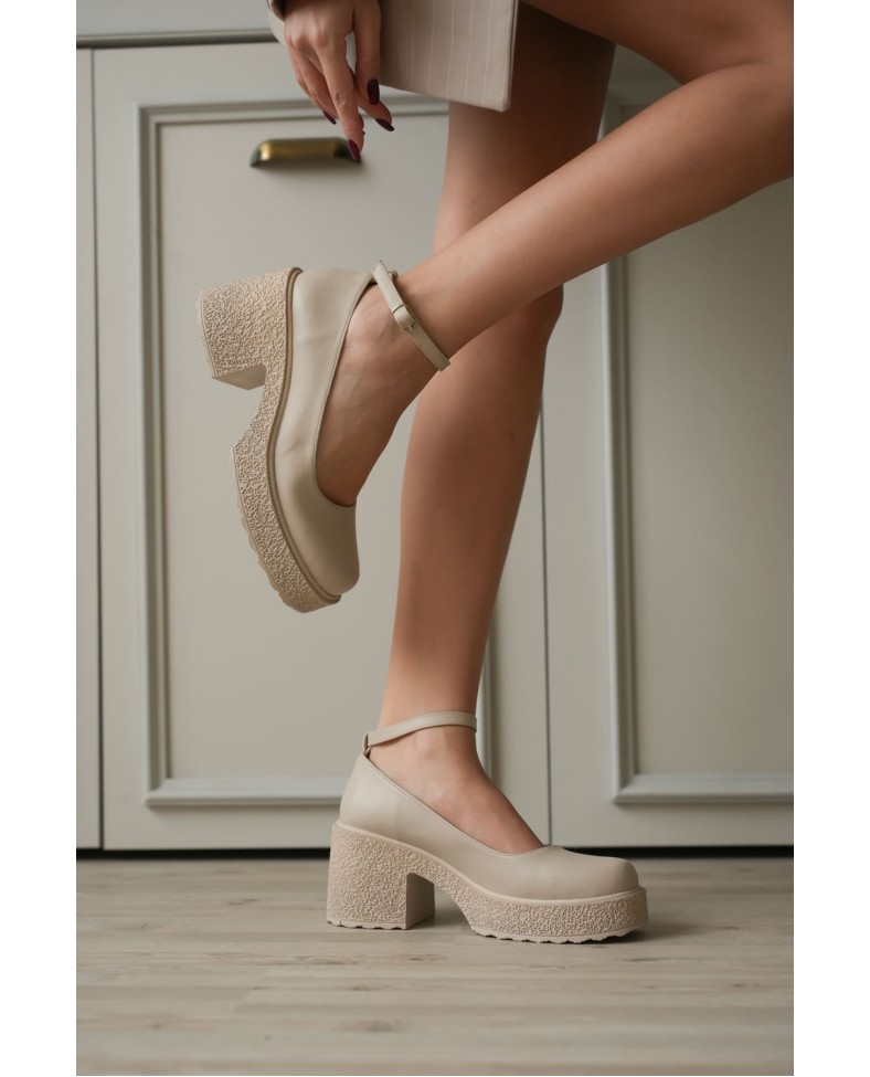 Kadın Bej Bilekten Baretli Günlük Ayakkabı TR06MS01D
