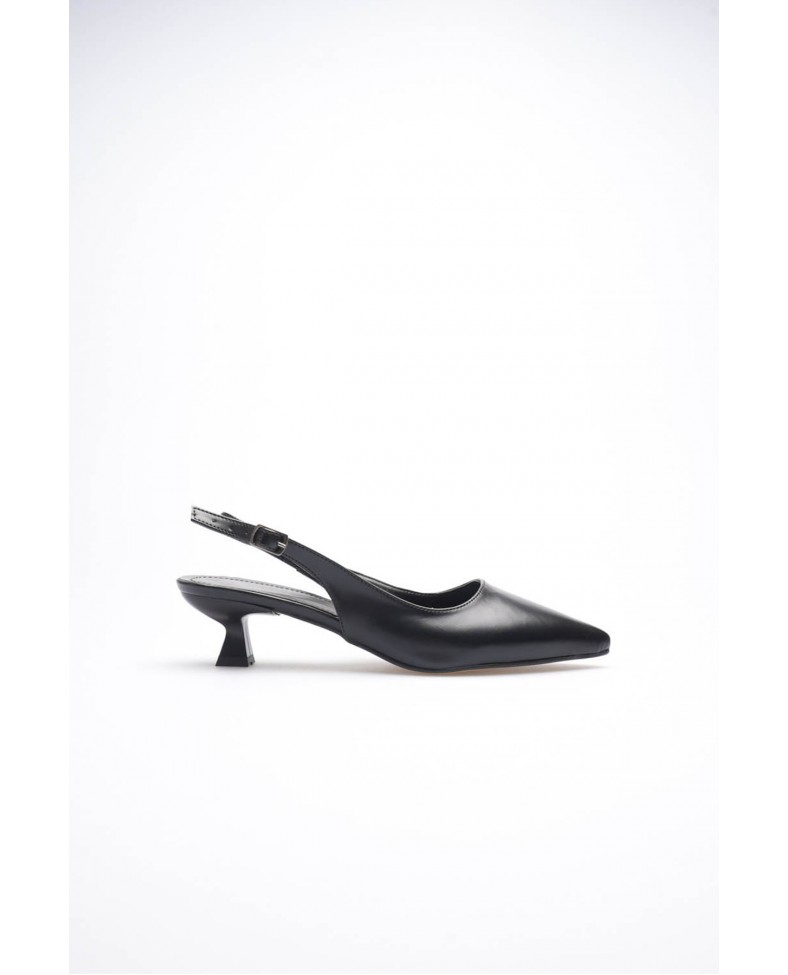 Kadın Siyah Sivri Burun Slingback Kısa Topuklu Ayakkabı TR20MS04A
