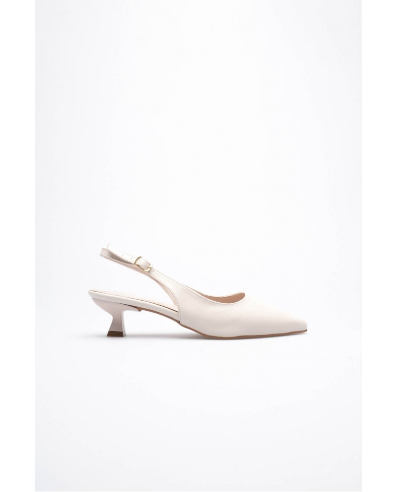 Kadın Bej Sivri Burun Slingback Kısa Topuklu Ayakkabı TR20MS04B