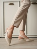 Kadın Bej Sivri Burun Slingback Kısa Topuklu Ayakkabı TR20MS04B