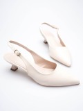 Kadın Bej Sivri Burun Slingback Kısa Topuklu Ayakkabı TR20MS04B