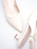 Kadın Bej Sivri Burun Slingback Kısa Topuklu Ayakkabı TR20MS04B
