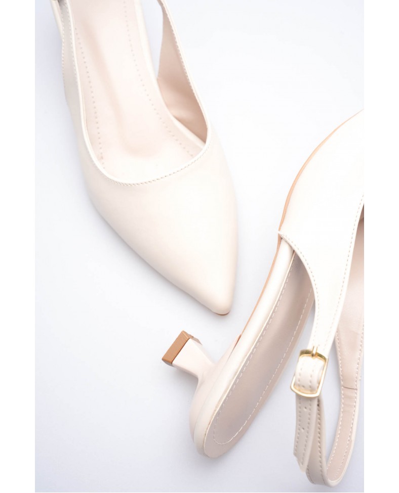 Kadın Bej Sivri Burun Slingback Kısa Topuklu Ayakkabı TR20MS04B