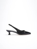 Kadın Siyah Kırışık Rugan Sivri Burun Slingback Kısa Topuklu Ayakkabı TR20MS04C