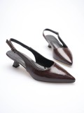 Kadın Acı Kahve Kırışık Rugan Sivri Burun Slingback Kısa Topuklu Ayakkabı TR20MS04D