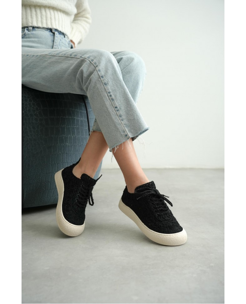 Kadın Bej Örgü Detaylı Günlük Sneaker Rahat ve Hafif Spor Ayakkabı TR01MY01A