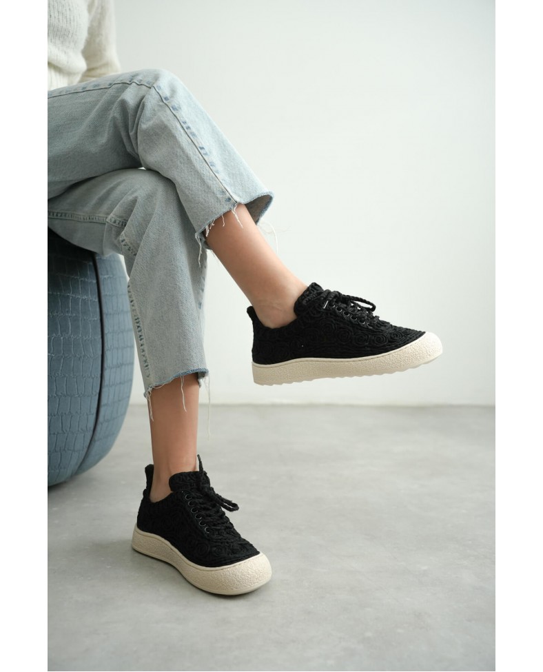 Kadın Bej Örgü Detaylı Günlük Sneaker Rahat ve Hafif Spor Ayakkabı TR01MY01A