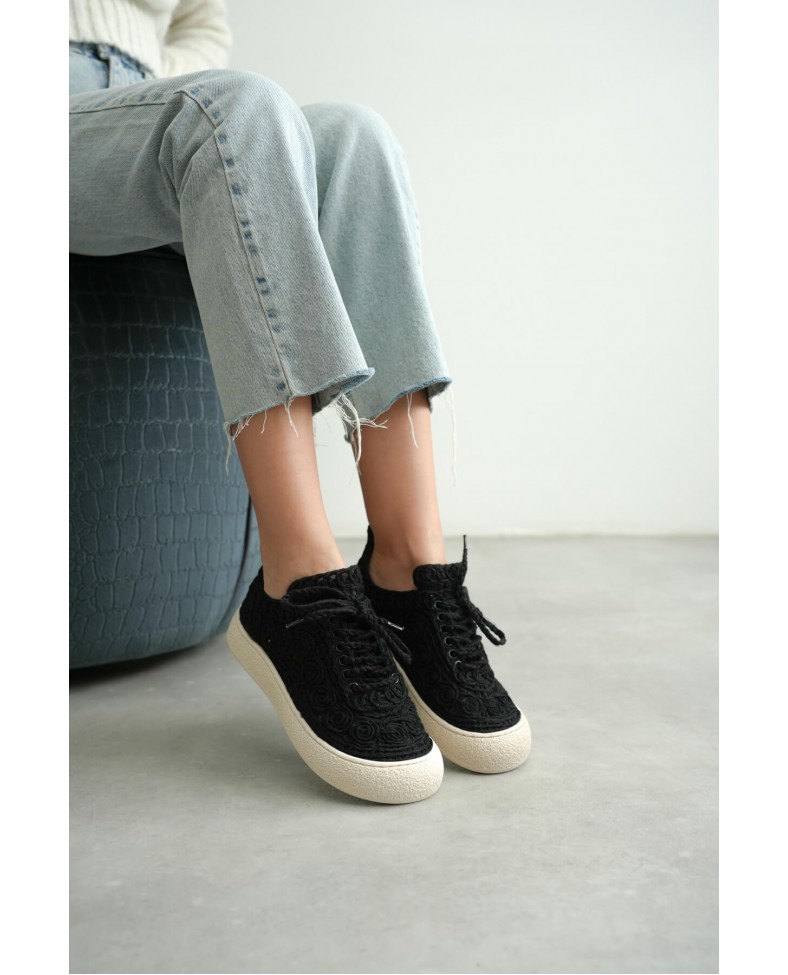 Kadın Bej Örgü Detaylı Günlük Sneaker Rahat ve Hafif Spor Ayakkabı TR01MY01A