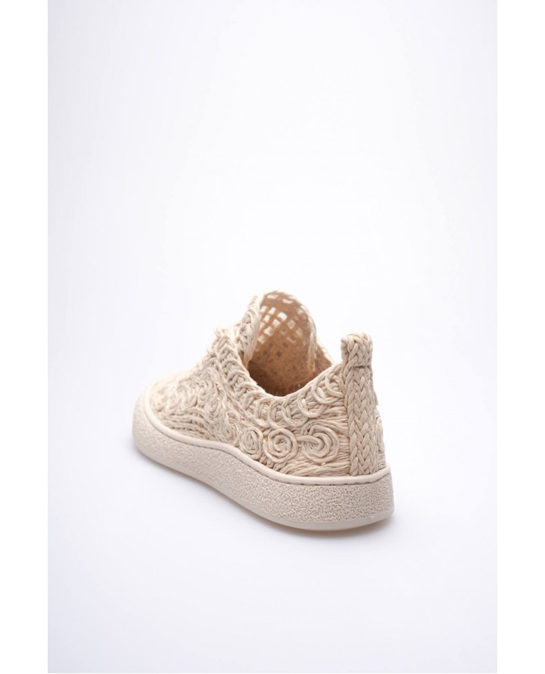 Kadın Bej Örgü Detaylı Günlük Sneaker Rahat ve Hafif Spor Ayakkabı TR01MY01C