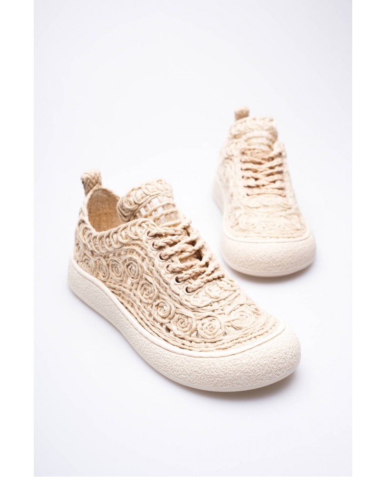 Kadın Bej Örgü Detaylı Günlük Sneaker Rahat ve Hafif Spor Ayakkabı TR01MY01C