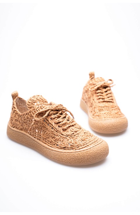 Kadın Taba Örgü Detaylı Günlük Sneaker Rahat ve Hafif Spor Ayakkabı TR01MY01D