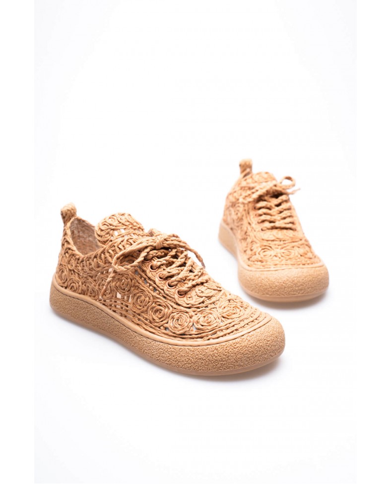 Kadın Taba Örgü Detaylı Günlük Sneaker Rahat ve Hafif Spor Ayakkabı TR01MY01D