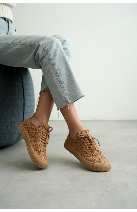 Kadın Taba Örgü Detaylı Günlük Sneaker Rahat ve Hafif Spor Ayakkabı TR01MY01D
