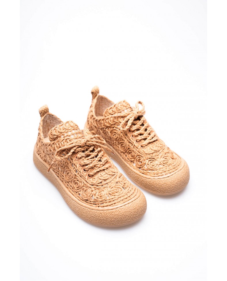 Kadın Taba Örgü Detaylı Günlük Sneaker Rahat ve Hafif Spor Ayakkabı TR01MY01D