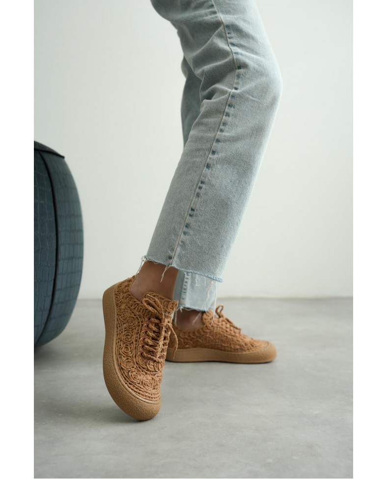 Kadın Taba Örgü Detaylı Günlük Sneaker Rahat ve Hafif Spor Ayakkabı TR01MY01D