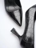 Siyah Kroko Sivri Burun Orta Topuklu Kadın Stiletto TR20MS02F