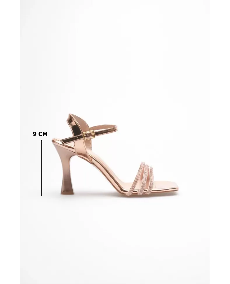 Rose Gold Taşlı İnce Topuklu Abiye Sandalet TR20MY15G