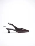 Kadın Acı Kahve Kırışık Rugan Sivri Burun Slingback Kısa Topuklu Ayakkabı TR20MS04D