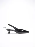 Kadın Siyah Rugan Sivri Burun Slingback Kısa Topuklu Ayakkabı TR20MS04E