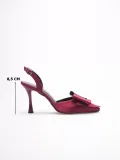 Kadın Bordo Fiyonklu Saten Slingback Topuklu Ayakkabı TR40MS01D
