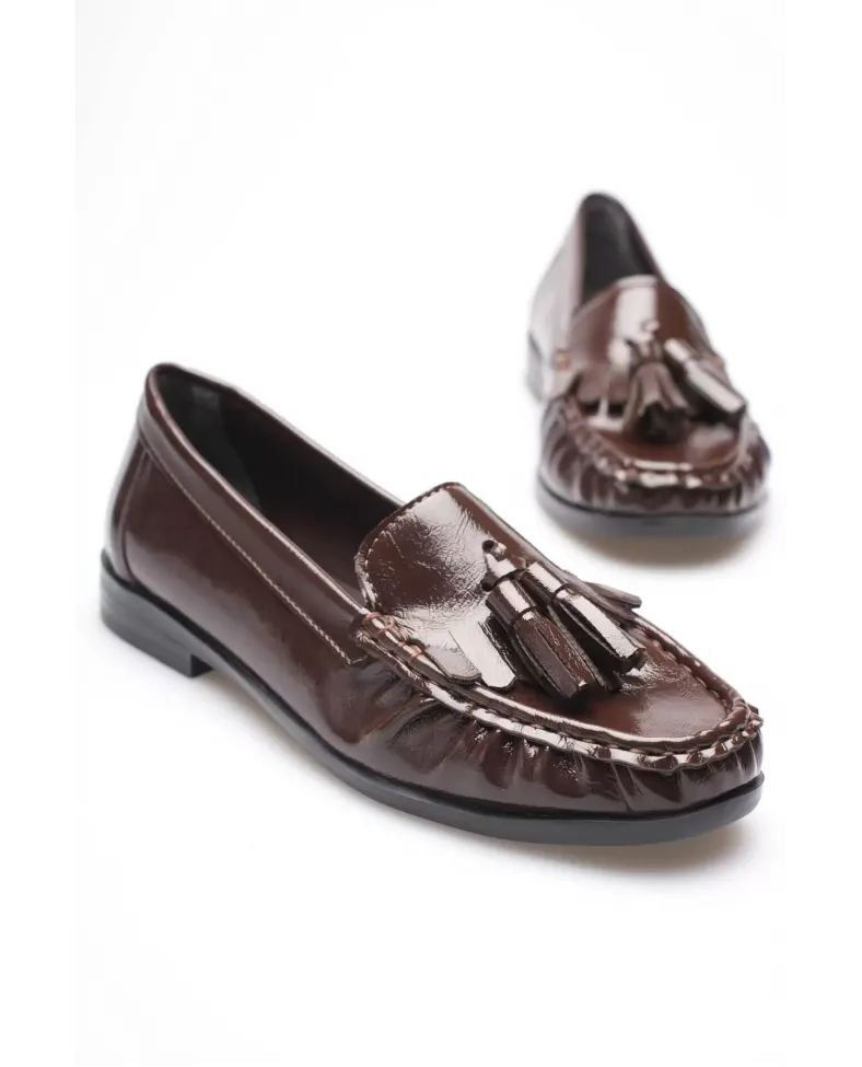 Acı Kahve Rugan Püsküllü Kadın Loafer Ayakkabı TR88MS01B