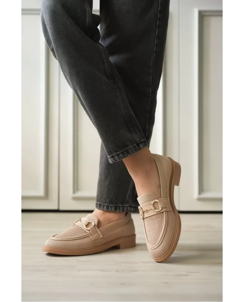 Bej Kadın Loafer Metal Tokalı Rahat Günlük Ayakkabı TR30MS02B