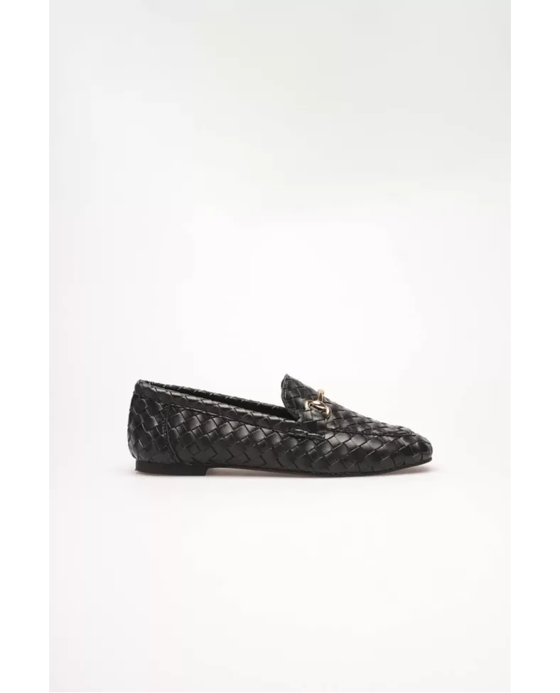 Kadın Siyah Örgü Dokulu Metal Tokalı Loafer Rahat Günlük Ayakkabı TR23MS09A Somersan Giyim | Kadın, Erkek ve Çocuk Moda