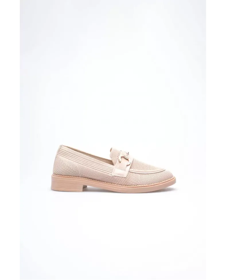 Bej Kadın Loafer Metal Tokalı Rahat Günlük Ayakkabı TR30MS02B