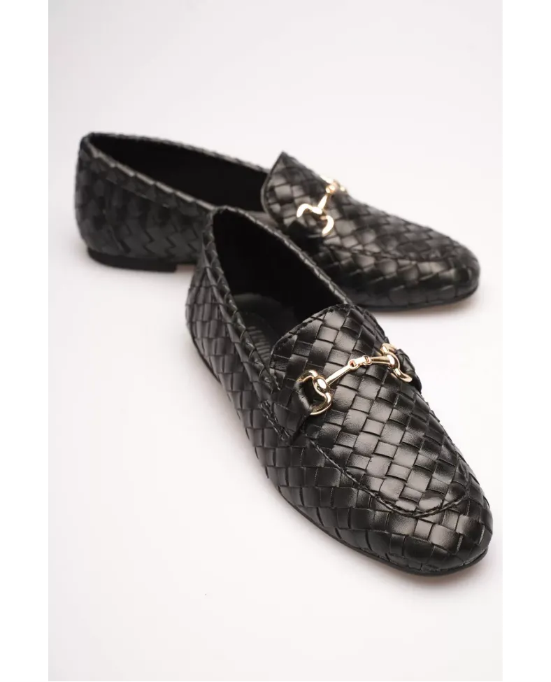 Kadın Siyah Örgü Dokulu Metal Tokalı Loafer Rahat Günlük Ayakkabı TR23MS09A Somersan Giyim | Kadın, Erkek ve Çocuk Moda