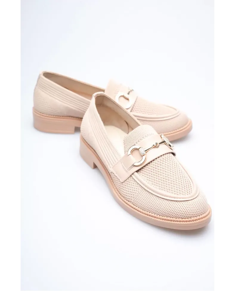 Bej Kadın Loafer Metal Tokalı Rahat Günlük Ayakkabı TR30MS02B