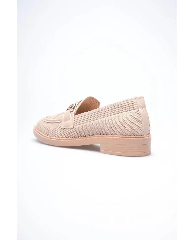 Bej Kadın Loafer Metal Tokalı Rahat Günlük Ayakkabı TR30MS02B