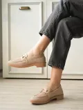 Bej Kadın Loafer Metal Tokalı Rahat Günlük Ayakkabı TR30MS02B
