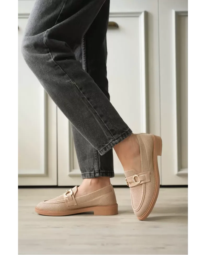 Bej Kadın Loafer Metal Tokalı Rahat Günlük Ayakkabı TR30MS02B