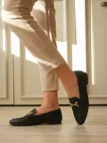 Kadın Siyah Örgü Dokulu Metal Tokalı Loafer Rahat Günlük Ayakkabı TR23MS09A Somersan Giyim | Kadın, Erkek ve Çocuk Moda