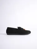 Kadın Siyah Süet Boncuk Detaylı Püsküllü Loafer Ayakkabı Rahat Günlük TR19MS03A