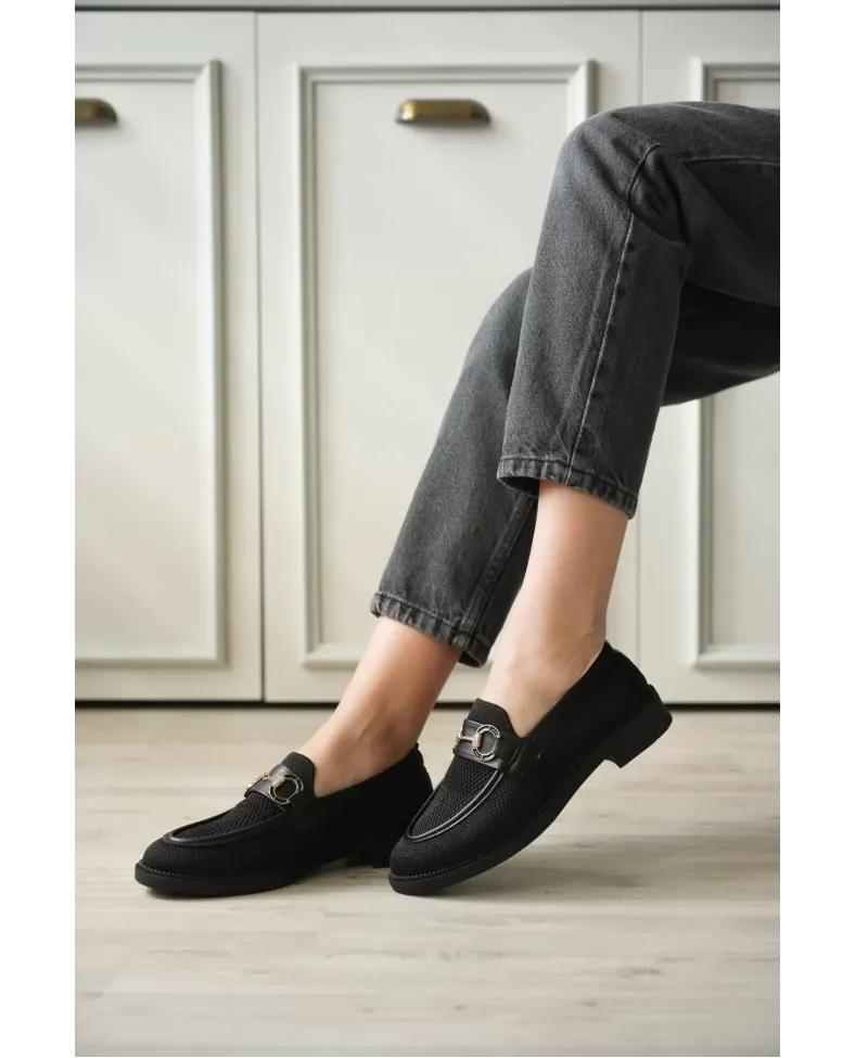 Siyah Kadın Loafer Metal Tokalı Rahat Günlük Ayakkabı TR30MS02A